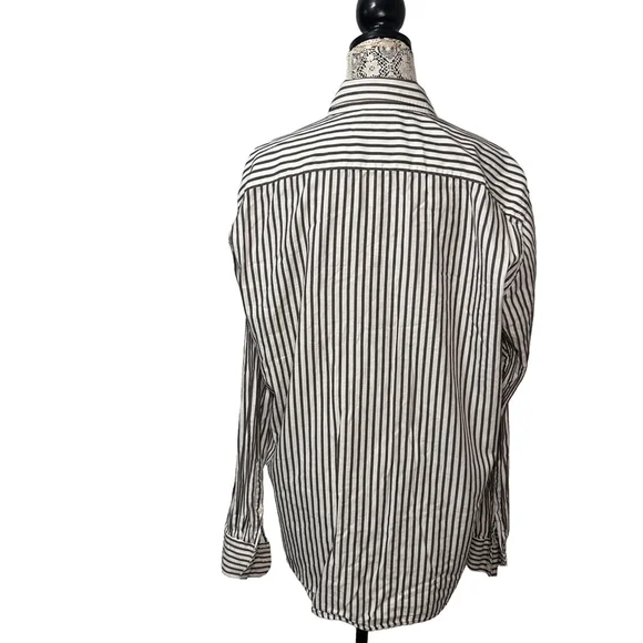 Ermengildo Zegna 100% cotton xxl white and brown striped men’s dress shirt - Picture 3 of 11